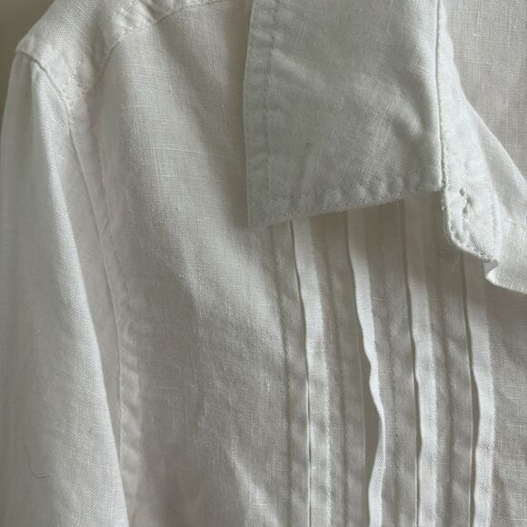 EUC Tyler Boe white 100% Linen Tunic Roll Tab Sleeve Sz 4 small - Picture 4 of 11